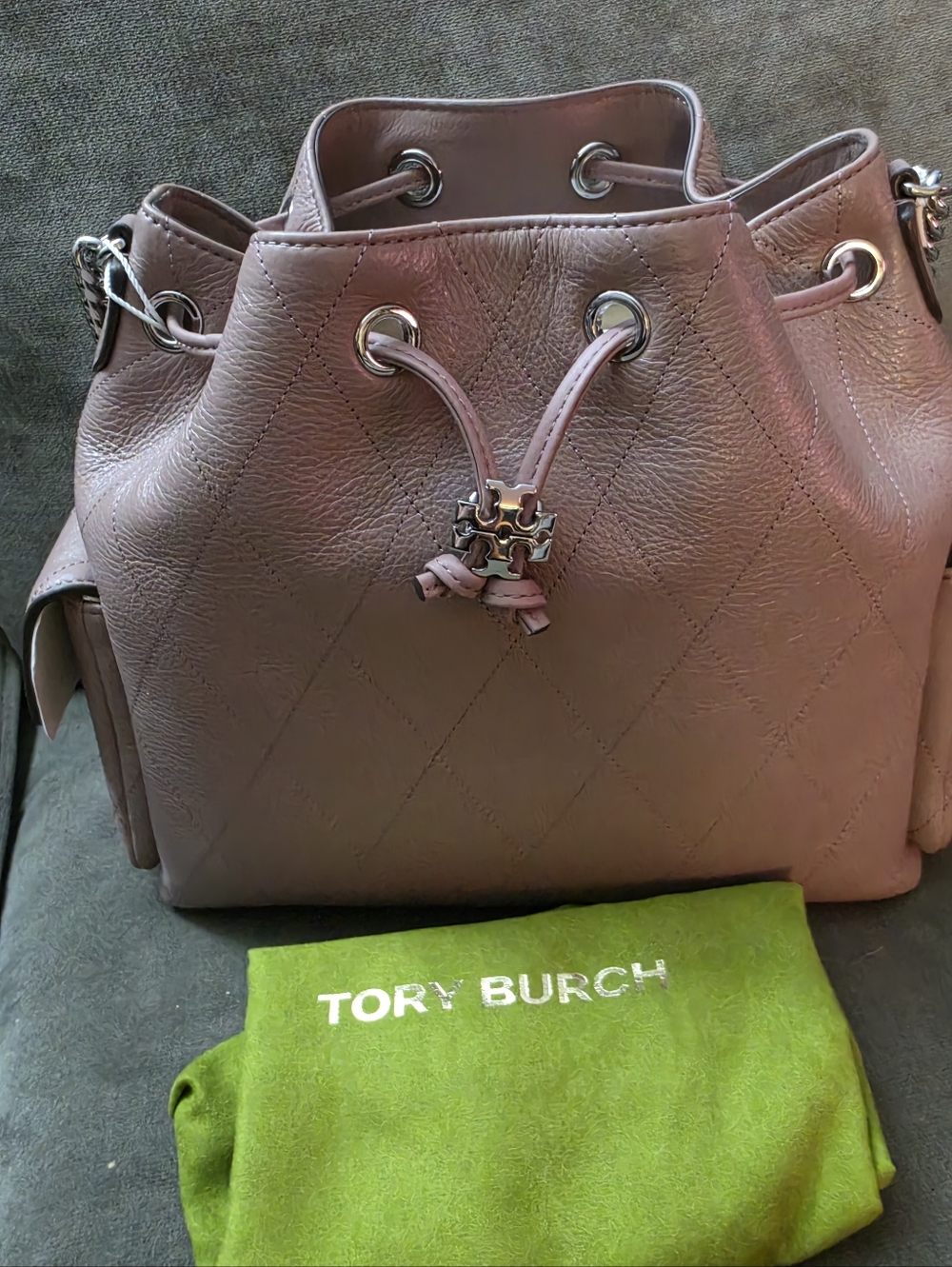 NWT Tory Burch Small Drawstring Charlie Light Mauve